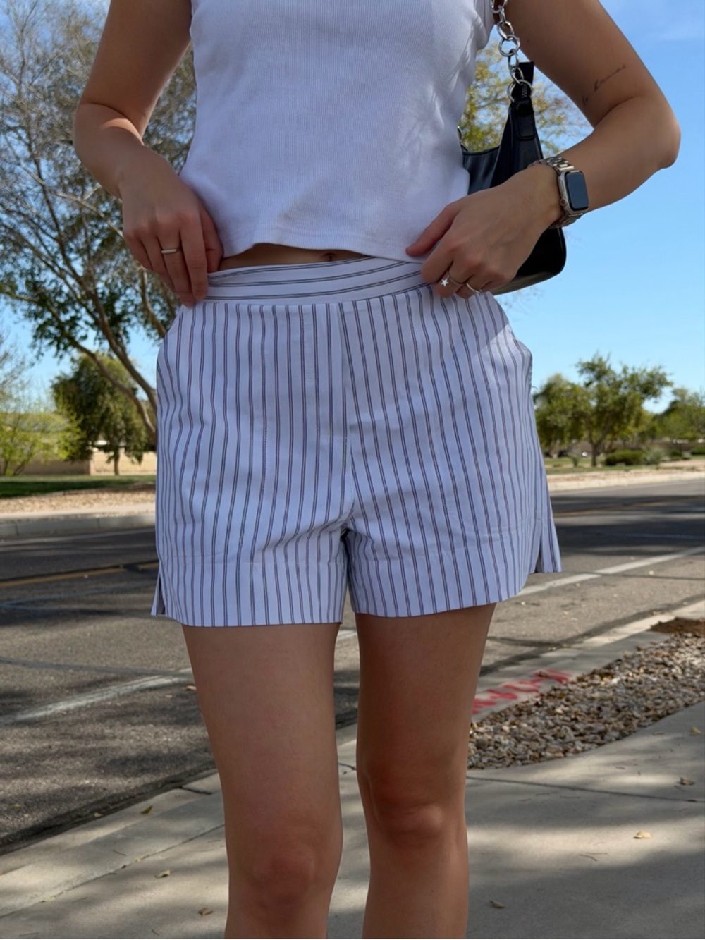 Striped White and Gray Women's Shorts